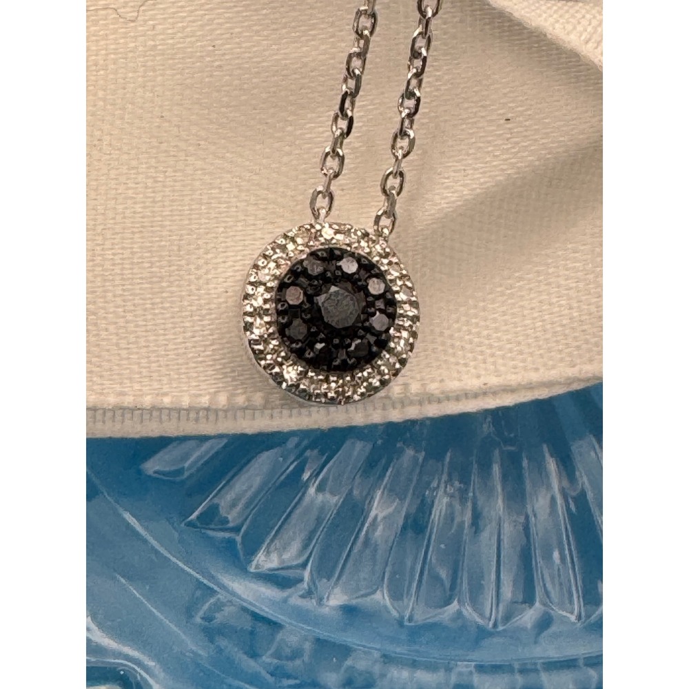 Sterling Silver 0.25ctw Black & White Diamond Halo Necklace Italy